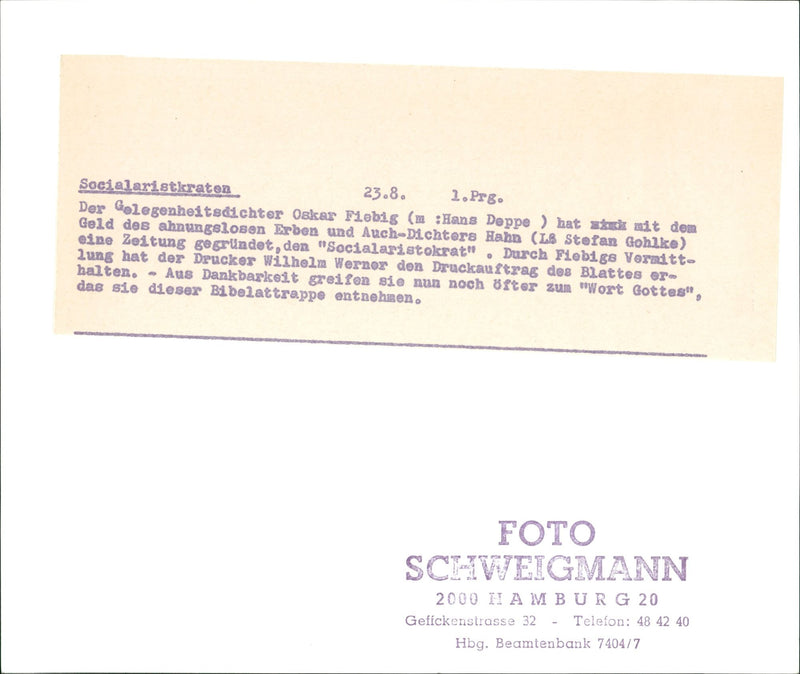 SOCIALARIDATEROEKEN OCCASIONAL POET OSKAR FIEBIG HANS - Vintage Photograph