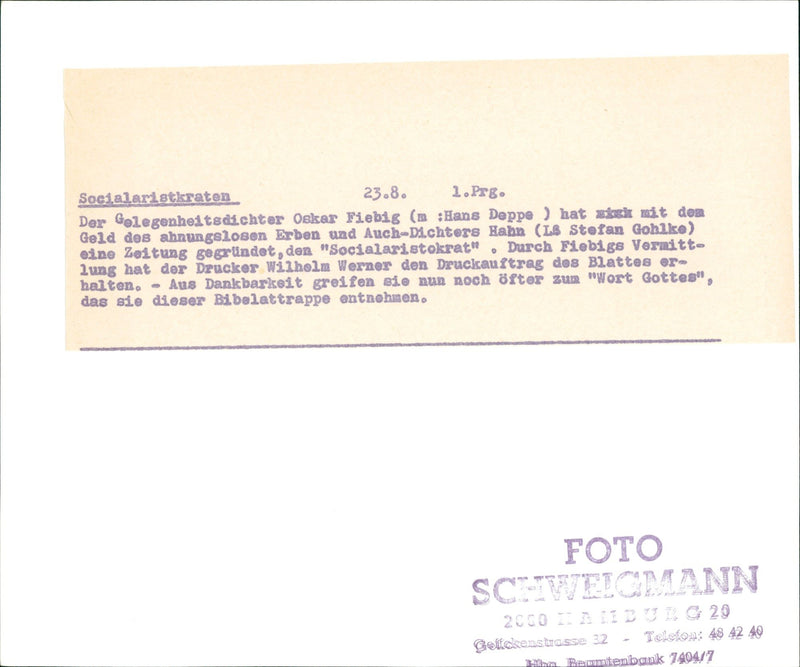 SOCIALARIDATEROEKEN OCCASIONAL POET OSKAR RIEBIG HANS - Vintage Photograph