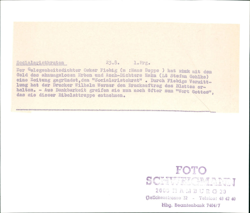 SOCIALARIDATEROEKEN HER GOL LIGHT POET OSKAR FLOBIS - Vintage Photograph