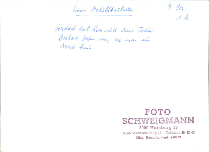 MODEL BUILDING LOAD FRIEDRICH KARL RIES WANTS HIS DAUGHTE - Vintage Photograph