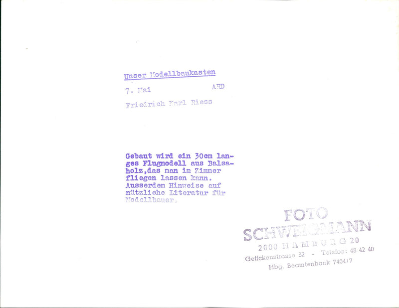 BUILDING TASTED KARL RIES OUR MODEL KIT ARD TAI FRIEDRICH TERL RIESS BUILD - Vintage Photograph