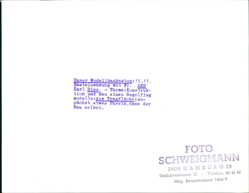 BUILDING TASTED FRIEDRICH KARL RIES OUR MODEL KIT BASE SHIPPING ARD - Vintage Photograph