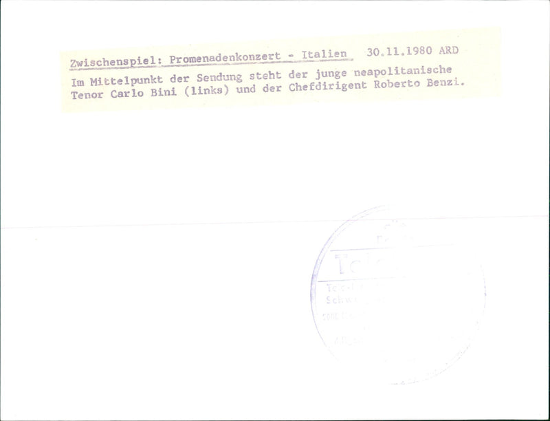 1980 ARD INTERLUDE PROMENADE CONCERT ITALY PROGRAM FOCUSES YOUNG NEAP - Vintage Photograph