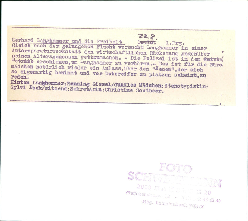 LAUPLIMMER FERHARD LANGHAMMER AND FREEDOM FILM GERMAN - Vintage Photograph