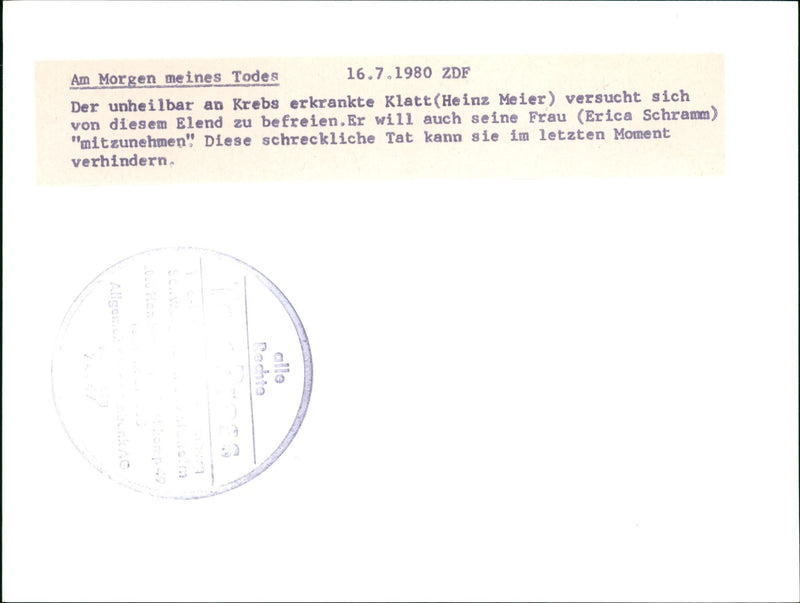 1980 AREE MERGING TOCLE GERMAN FILM TERMINALLY ILL KLATT TRIES - Vintage Photograph
