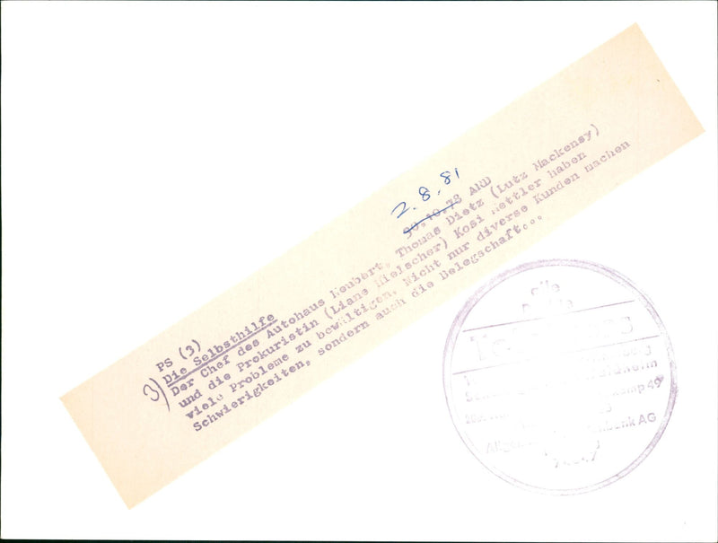 GEMUSE FRANZ BRODZINSKI SELF HELP AND BAILIFF TRAUGOTT DIETER AUGUS - Vintage Photograph