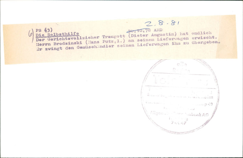 1981 GEMUSE FRANZ BRODZINSKI BAILIFF TRAUGOTT DIETER AUGUSTIN HAS FINALLY CAUGHT - Vintage Photograph