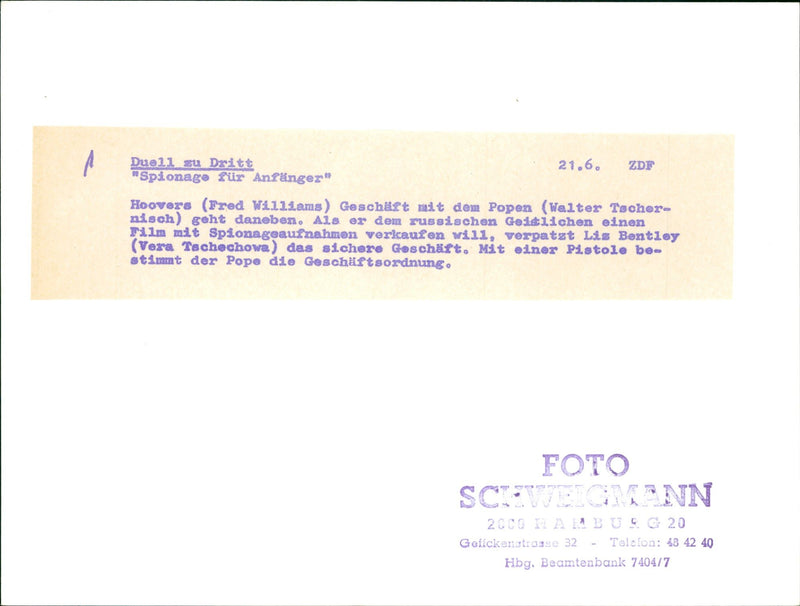 SPYING BEGINNING HOOVERS FRED WILLIAMS COMPANY POPE WALTE FILM VERA - Vintage Photograph