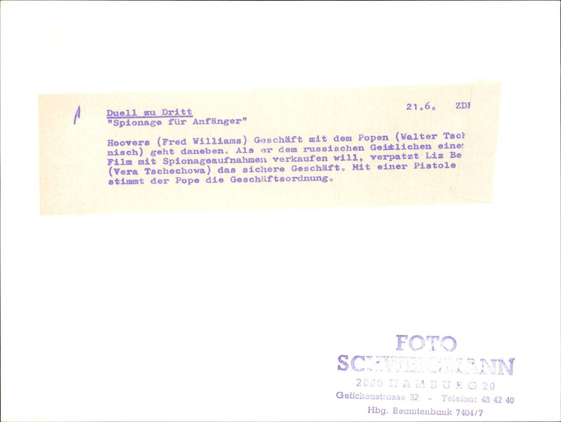 SPYING BEGINNING HOOVERS FRED WILLIAMS COMPANY POPE WALTE FILM VERA - Vintage Photograph