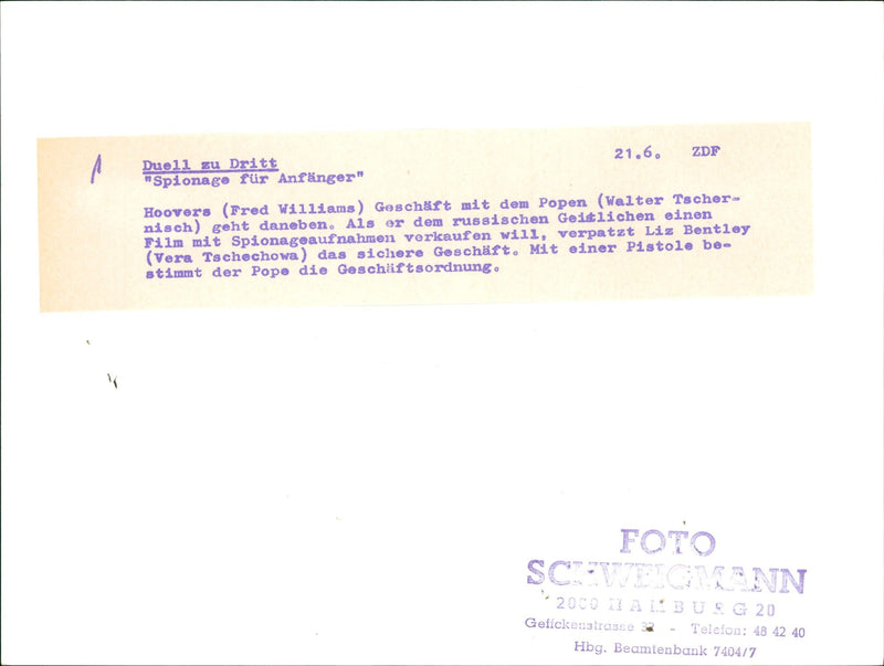 SPYING BEGINNING HOOVERS FRED WILLIAMS COMPANY POPE WALTE FILM VERA - Vintage Photograph