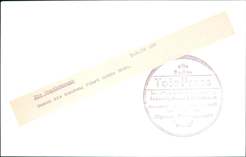 1978 MUSE HARNSEK ZDT YOUR MUSIC WISH DIFFICULT THROUGH BROADCAST EZALA KOTH - Vintage Photograph