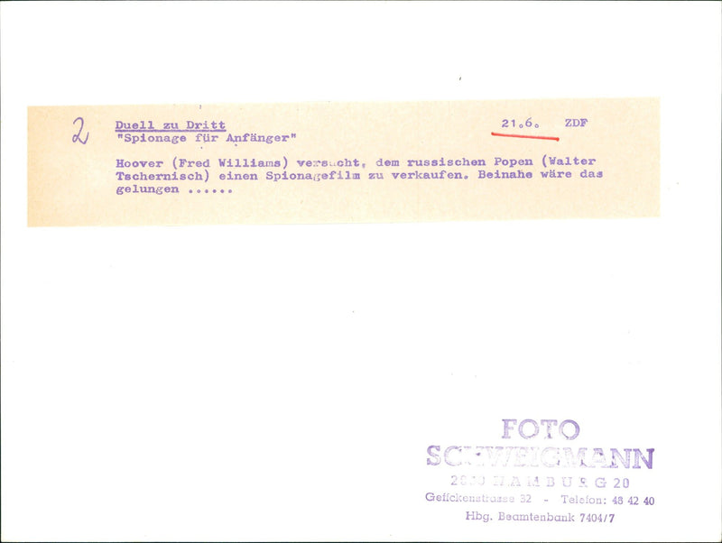 HOOVERS FRED WILLIAMS COMPANY POPE WALTER CHERNISCH GOES FILM VERA - Vintage Photograph