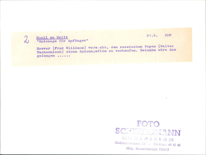 HOOVERS FRED WILLIAMS COMPANY POPE WALTER CHERNISCH GOES FILM VERA - Vintage Photograph