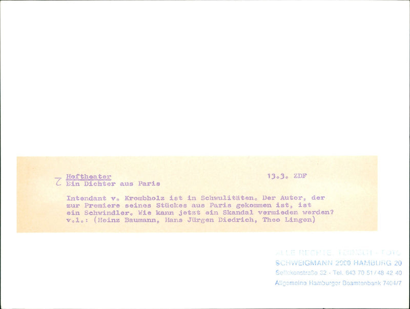 COURT TREATER BIN POET PARIS INTENDANT KRO PREMIERE - Vintage Photograph