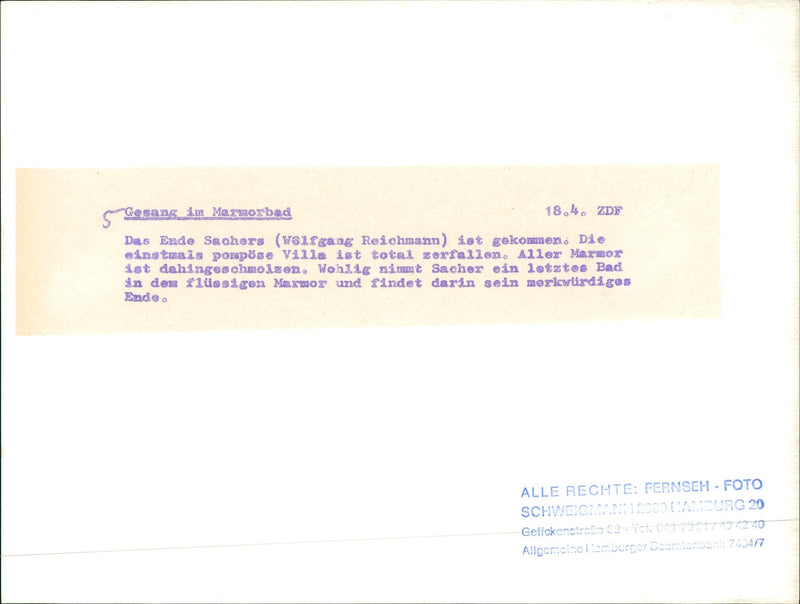 1970 MARUD BLOOD GESANS MARMO BAD END SACHER WELFGANG REICHMANN - Vintage Photograph