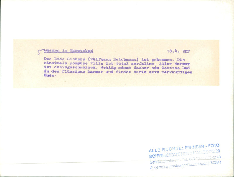 MARUD BLOOD END SACHER LFGANG REICHMANN HAS COME CINSTMALA POMPO - Vintage Photograph