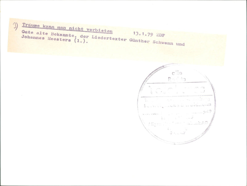 1979 VERBTEN EUME CANT COUPLED OLD ACQUAINTANCES SONGWRITER GUNTHER - Vintage Photograph