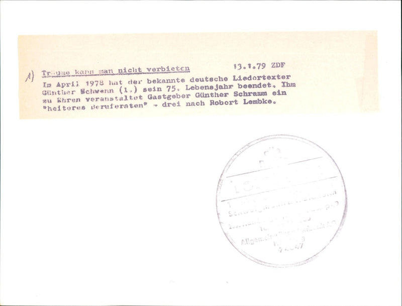 1979 VERBTEN GERMAN SONGWRITER ANTHER SCHWERIN ENDED HIS ROBERT - Vintage Photograph