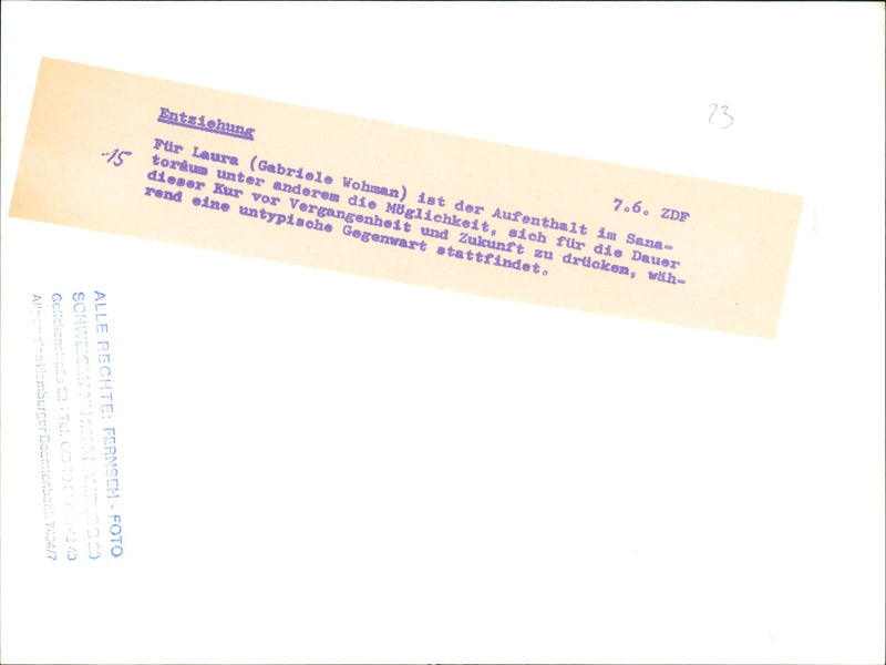 EURIFICATION WITHDRAWAL GABRIELE WOHMAN PLAYS LAURA FILM - Vintage Photograph