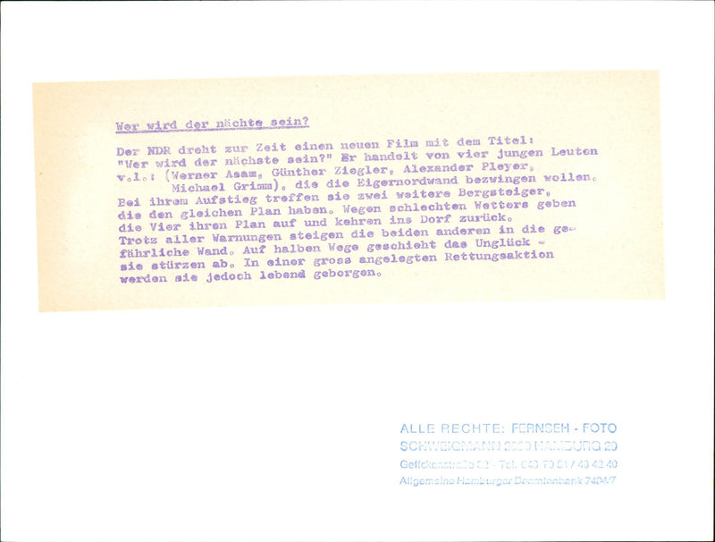 FOUR YOUNG PEOPLE VOLO WERNER ASAM GUNTHER ZIEGLER ALEXA FILM MICHAEL PLAYER - Vintage Photograph