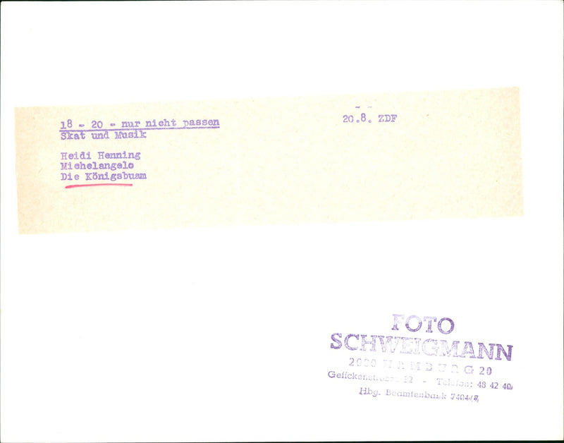 THUS JUST DONT FIT SKAT AND MUSIC HEIDI HENNING MICHELANGELO KONIGS - Vintage Photograph