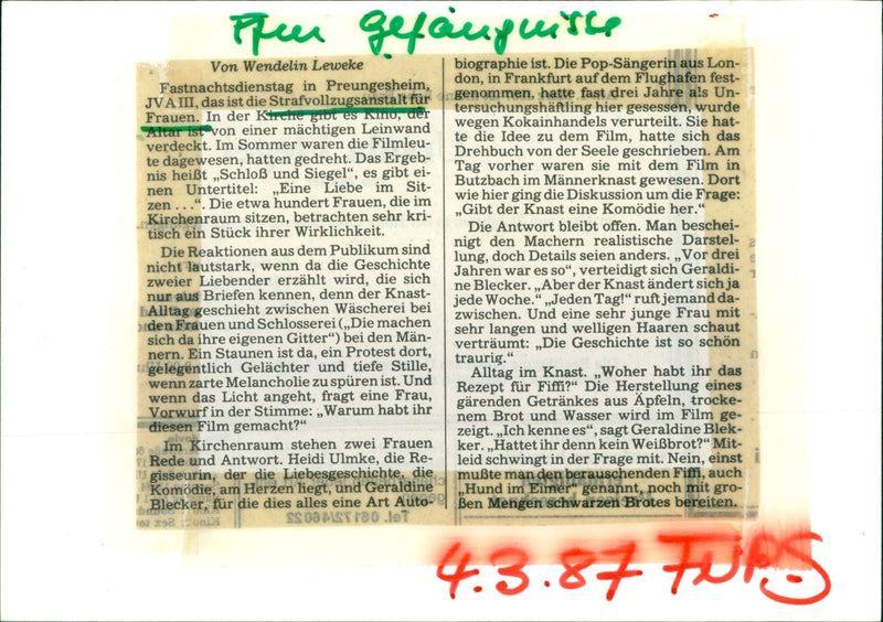 1987 EFAN GNISS FULL ANSTALT HAFTANS TRLT RADBRUCH CHUR ROTH FILM - Vintage Photograph