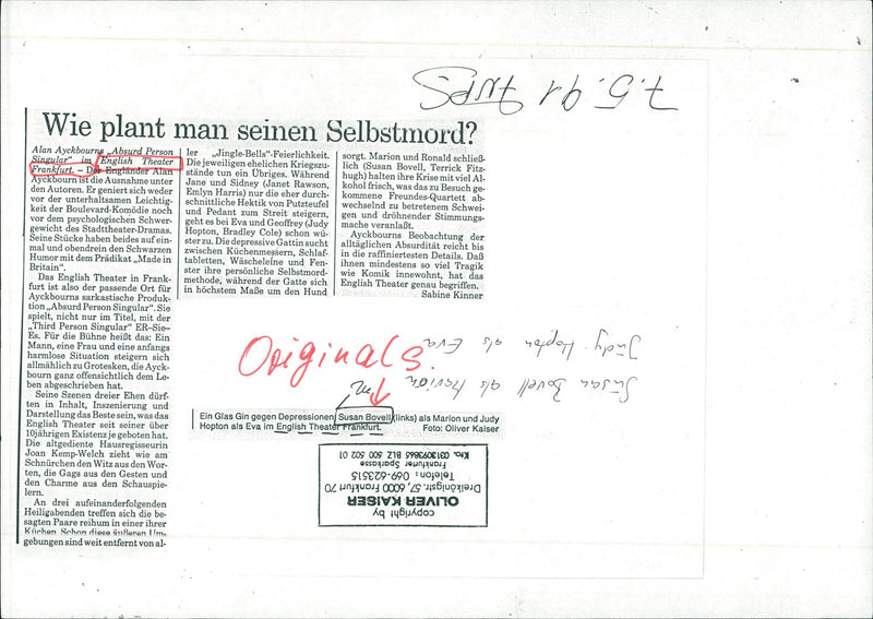 MONDAY KUST PROMO BLACK MUSICAL ENGLISH THEATER PAGE KAT AND PREMIERE - Vintage Photograph