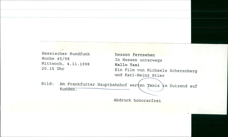 1998 BAHUBA HAND FRANKFURT CENTRAL STATION TAXIS ARE WAITING DUTZE FILM - Vintage Photograph