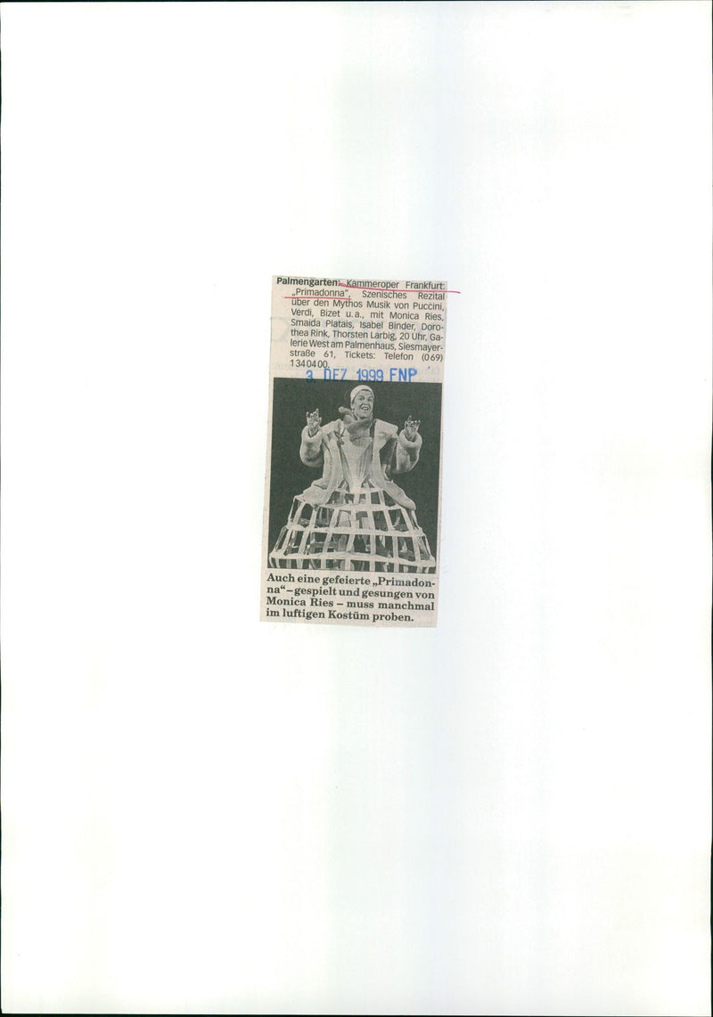 1999 THEAT KAMMEROPER FRANKFURT ABOUT MYTH MUSIC PUCCINI VERDI BIZET - Vintage Photograph