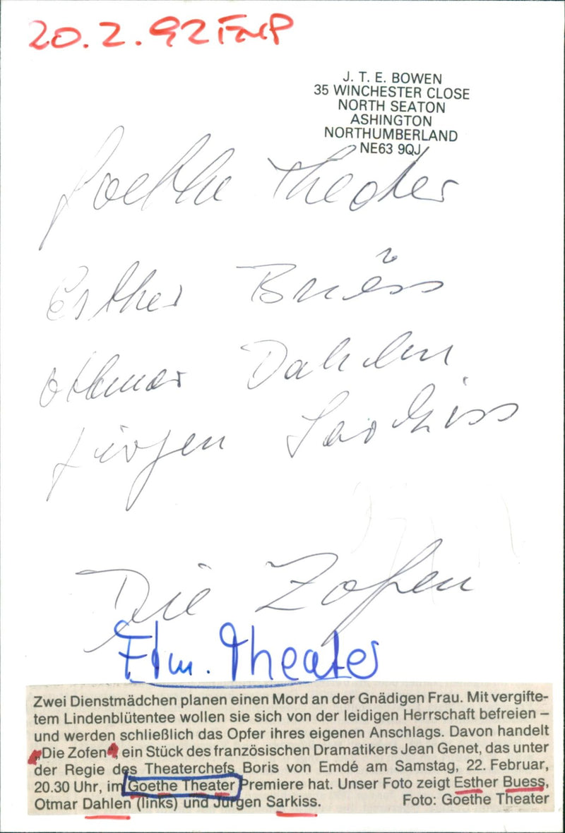 ATER THEATER SERVICE GIRLS ARE PLANNING WALLER PREMIERE JEAN FILM - Vintage Photograph