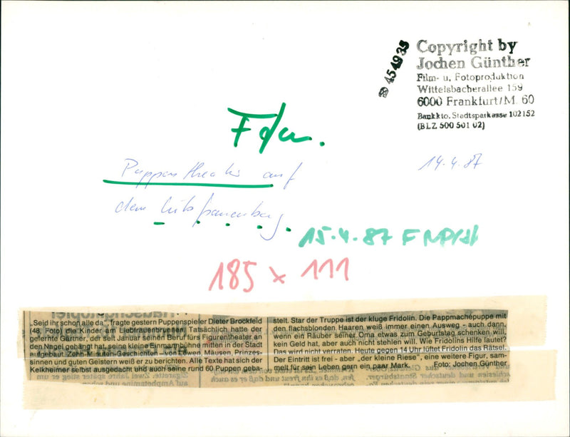 1987 THEATER PUPPETS FIGURES TROUPE CLEVE FILM - Vintage Photograph