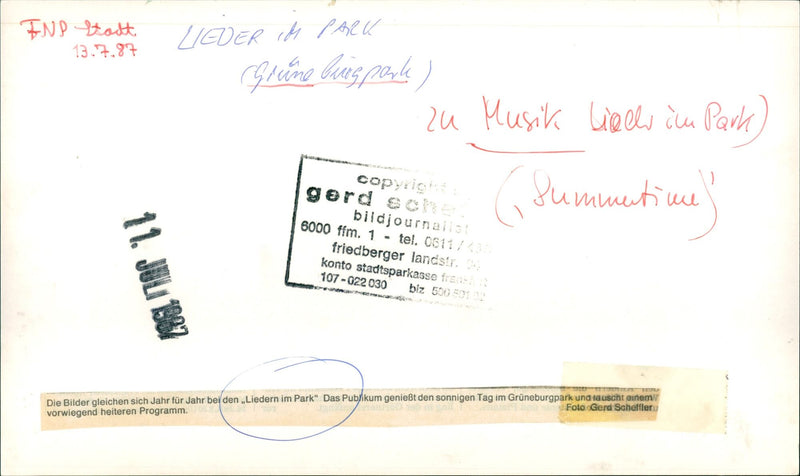 MMERTI LIEDER PARK GRETIMO LUISS POISSON MUSIC EASY SUMMER - Vintage Photograph