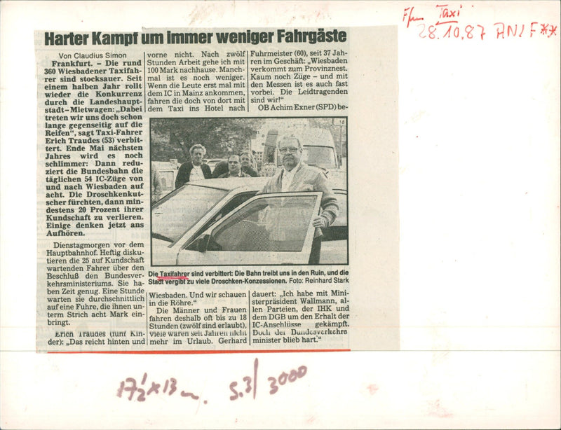 FRANKFURT URTER TAXIVEREINIG TAXI DRIVERS ARE BITER TRAIN DRIVES FILM - Vintage Photograph