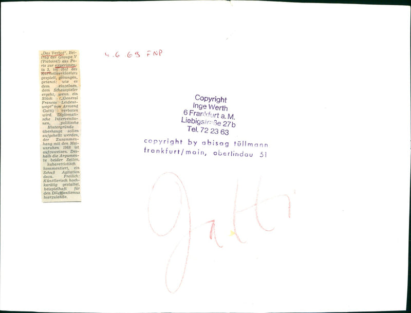 1969 THEATER EXPERIMENTA FNP BEL TOIRE PEUR EXPE ABISAG TULLMANN FILM - Vintage Photograph