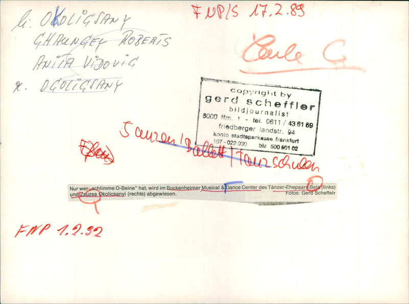 1992 Bockenheimer Musical & Dance Center of the Dancer Couple Bela and Zsuzsa Okolicsanyi - Vintage Photograph