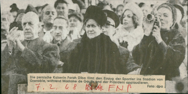 OLYMPIC WINTER GAMES GRENOBLE EMPRESS FARAH DIBA FILMED ARRI - Vintage Photograph