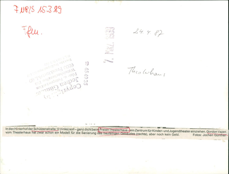 1982 PROTECTION THEOTEHAUS FALKTO CITYSPRING FRANKFURT WITTELSBACHERALLEE FILM - Vintage Photograph