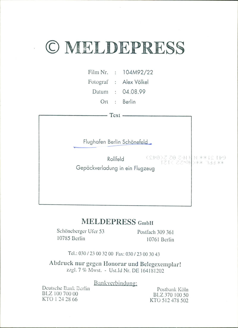 1999 REFELD MELDEPRESS FILM ALEX VOLKEL DATE LOCATION BERLIN - Vintage Photograph