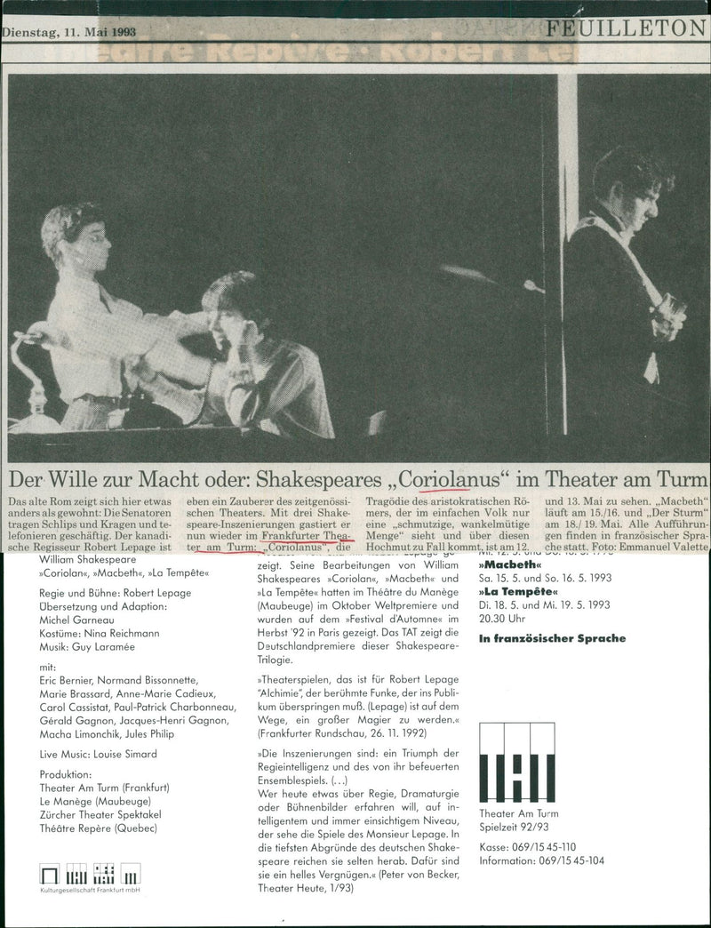 1993 THEATER TERSTUCKE ROCKABY ROTH PARIS MUSIC TRIUMPH ROBERT PAUL - Vintage Photograph