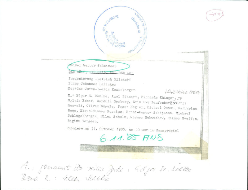 1985 EATER URBAN ESTUCKE MULL FASTBINDER FASOBINDER FILM PREMIERE MICHAEL - Vintage Photograph