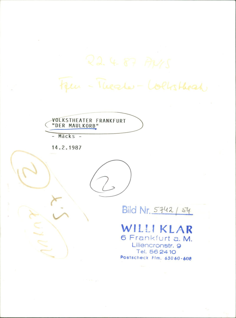 1987 THEATER PIECES FREE HEATE COLKSTHEAH VOLKSTHEATER FRANKFURT MULK MAC - Vintage Photograph