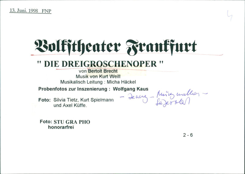 PEOPLE THE THREE PENNY OPERA BERTOLT BRECHT MUSIC KURT WEILL MUSICAL - Vintage Photograph