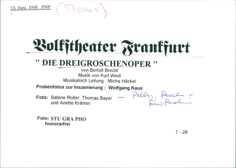 PEOPLE THE THREIGROG OPERA BERTOLT BRECHT MUSIC KURT WEILL MUSICAL - Vintage Photograph