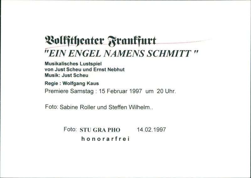 1997 PEOPLE VOLKTHEATER FRANKFURT AN ANGEL NAMED SCHMITT MUSICAL PLEAS PREMIERE - Vintage Photograph