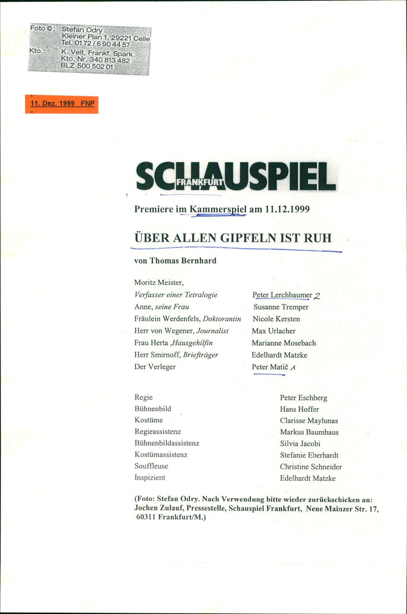 1999 URBAN JCKE FILM DIRECTED PREMIERE JACOBI PETER - Vintage Photograph