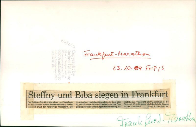 1989 FRANKFURT MARATHO MANNER ROBERTSON LINE HOLZKAMP LINDA FILM - Vintage Photograph
