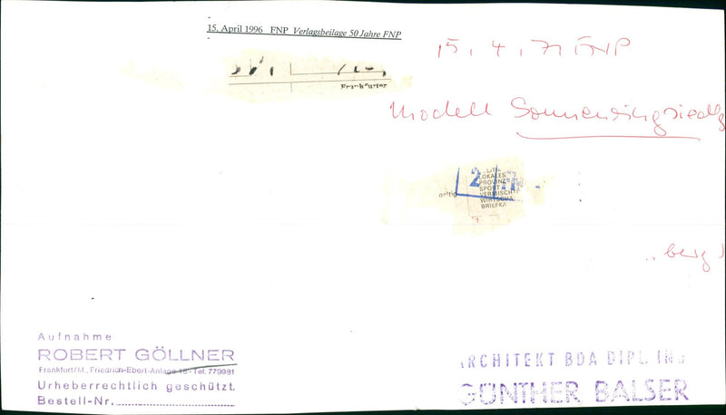 1996 RING SIEDLI FNP PUBLISHER SUPPLEMENT YEARS KUTER MODEL SOUR OLTI WIRTSC - Vintage Photograph