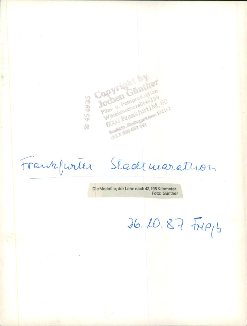 1987 FRANKFURT SEADR MARATHON FOUR MAIN FILM - Vintage Photograph