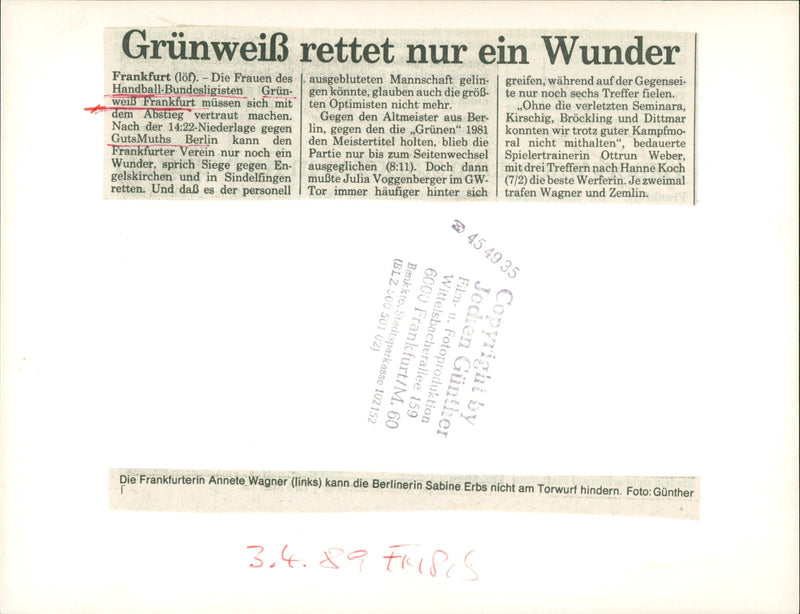 1989 BALL WOEN GRUN GRUNWEI SAVES ONLY IRACLE FRANKFURT WOLFGANG FILM - Vintage Photograph