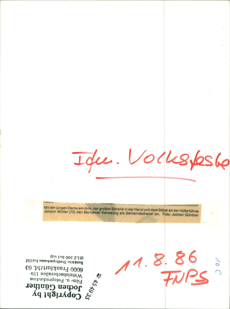 OLKSFEST MAINFEST JOHANN WINTER FLIES BERNMER KERW FILM - Vintage Photograph